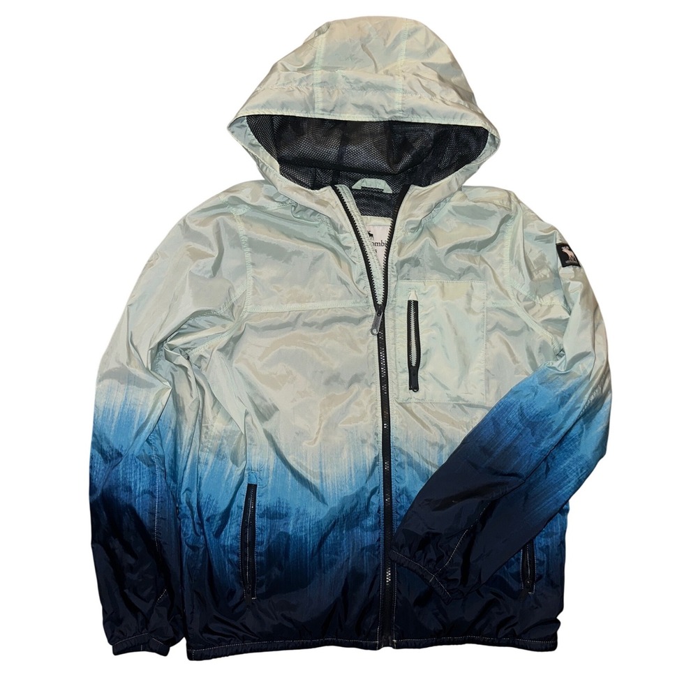 Abercrombie Kids Blue Ombre Windbreaker Jacket Hooded Full Zip Size 15/16